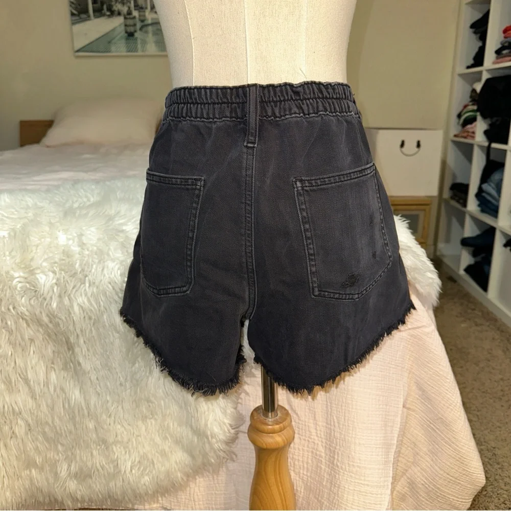 Aerie | Daydream Denim Shorts Black Distressed Frayed Hem Stretch Waist L